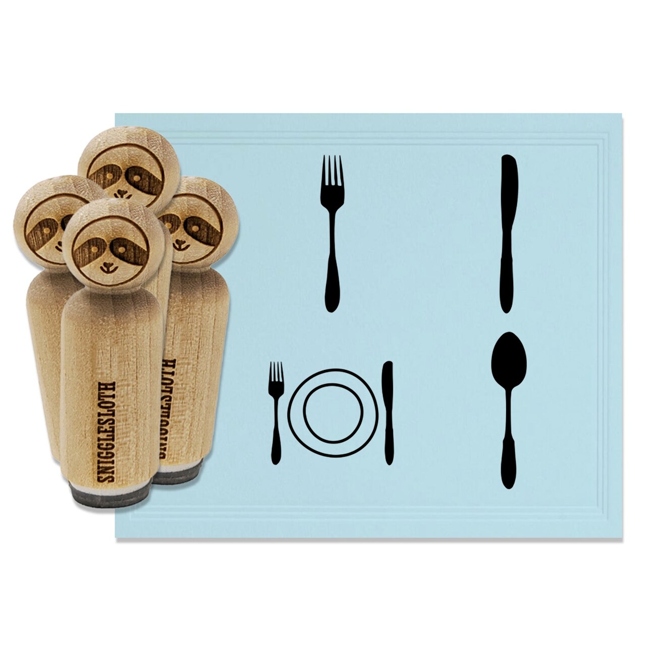 Place Setting Eating Utensils Fork Knife Spoon Dish Rubber Stamp Set for Stamping Crafting Planners